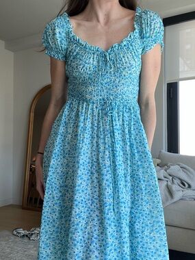 Doen Sky Blue Floral Smocked Maxi Dress
